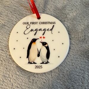 🐧 Our First Christmas Engaged 2025 Penguin Ornament - Ceramic Penguin Keepsake